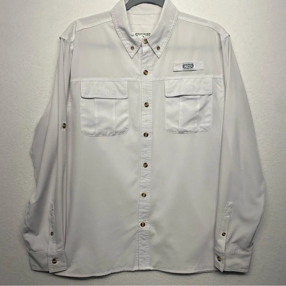 Sportsman's‎ Warehouse Fish Gear White Button Down Shirt Vented Nylon M Outdoor